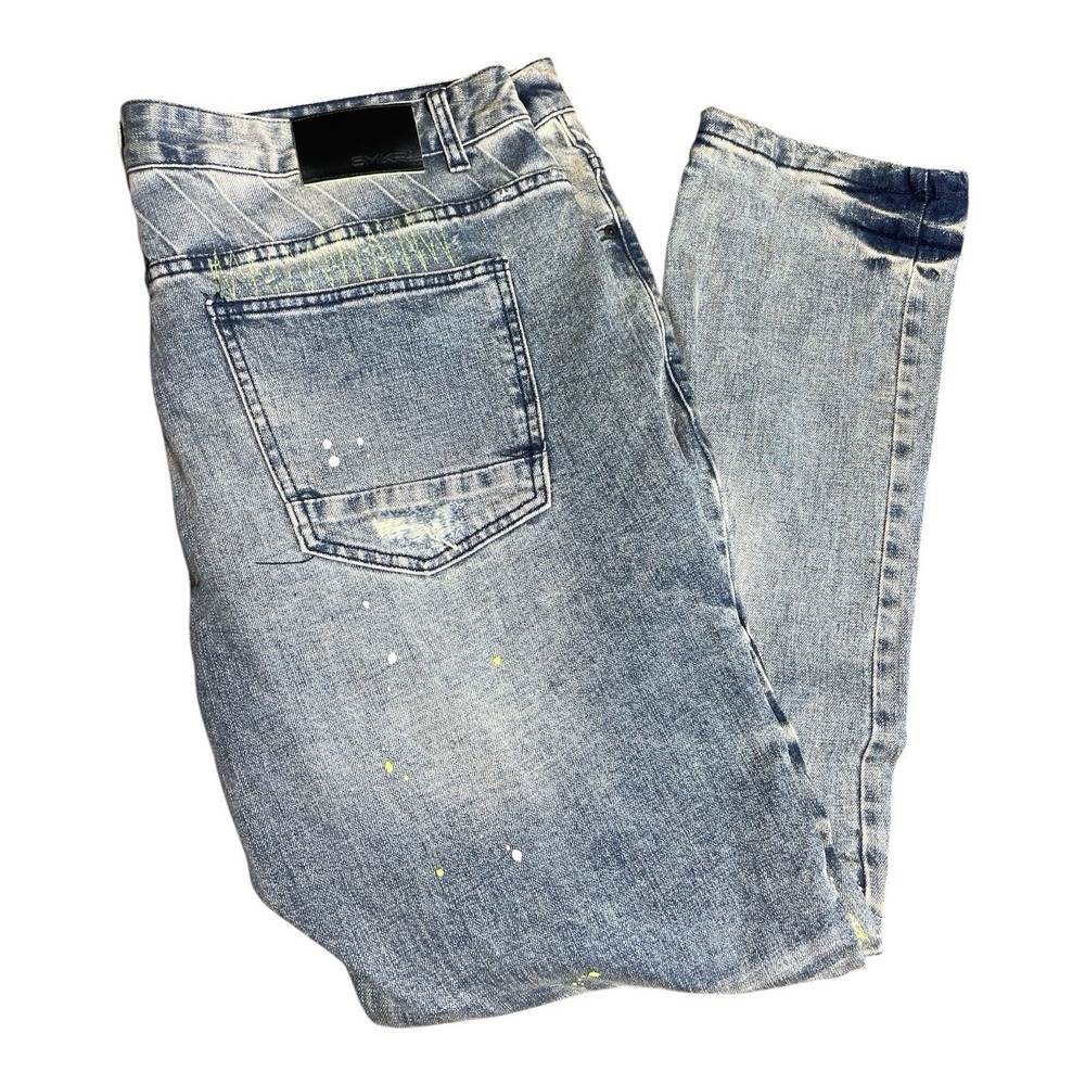 SMOKE RISE 42/32 Jeans Slim Fit Distressed Heavy Grunge Hip Hop‎ Stitched Inset